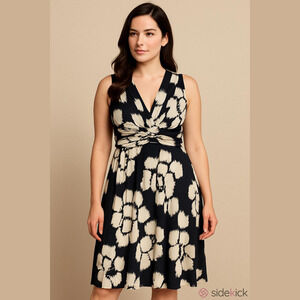 BANDOLINO Black w/White Flowers Dress - 8